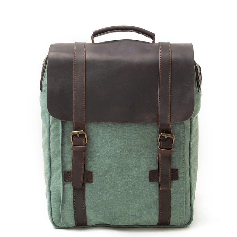 Vintage Leather Canvas Traveling Backpack C6820x-Leather Canvas Backpack-Khaki-Free Shipping Leatheretro