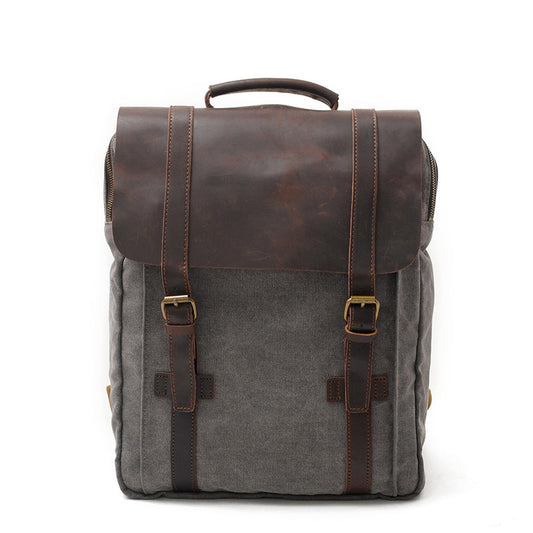 Vintage Leather Canvas Traveling Backpack C6820x-Leather Canvas Backpack-Dark Gray-Free Shipping Leatheretro