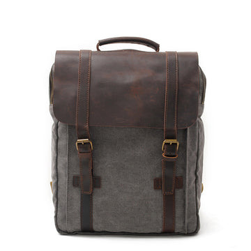 Vintage Leather Canvas Traveling Backpack C6820x-Leather Canvas Backpack-Khaki-Free Shipping Leatheretro