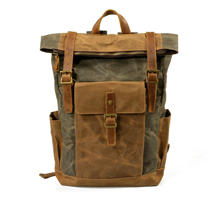 Vintage Waterproof Leather Canvas Backpack C9120-Leather Canvas Backpack-Coffee-Free Shipping Leatheretro