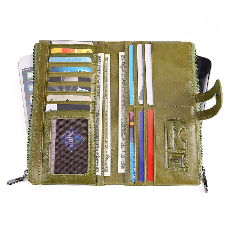 Women Vintage Leather Fashion Long Purse J2072-Leather Wallets-Green-Free Shipping Leatheretro