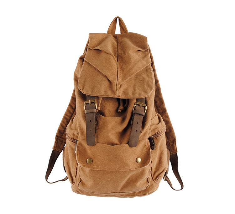 Durable Large Capacity Leisure Canvas Backpack C2105-Leather Canvas Backpack-Khaki-Free Shipping Leatheretro
