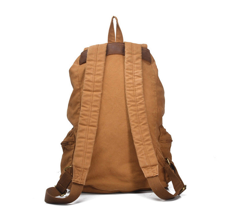 Durable Large Capacity Leisure Canvas Backpack C2105-Leather Canvas Backpack-Khaki-Free Shipping Leatheretro