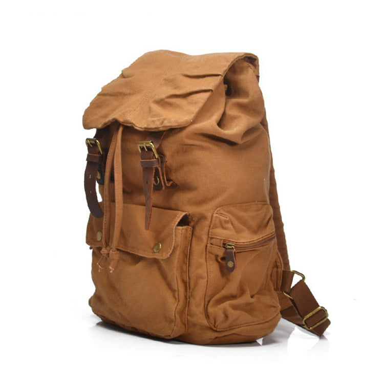 Durable Large Capacity Leisure Canvas Backpack C2105-Leather Canvas Backpack-Khaki-Free Shipping Leatheretro