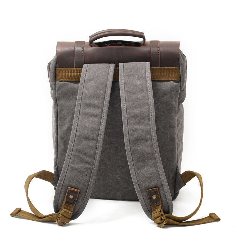 Vintage Leather Canvas Traveling Backpack C6820x-Leather Canvas Backpack-Khaki-Free Shipping Leatheretro