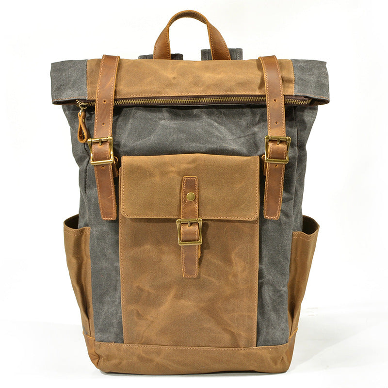 Vintage Waterproof Leather Canvas Backpack C9120-Leather Canvas Backpack-Dark Green-Free Shipping Leatheretro