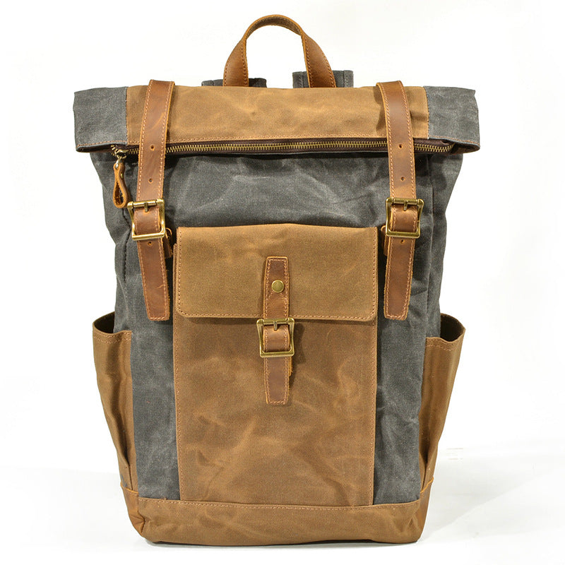 Vintage Waterproof Leather Canvas Backpack C9120-Leather Canvas Backpack-Coffee-Free Shipping Leatheretro