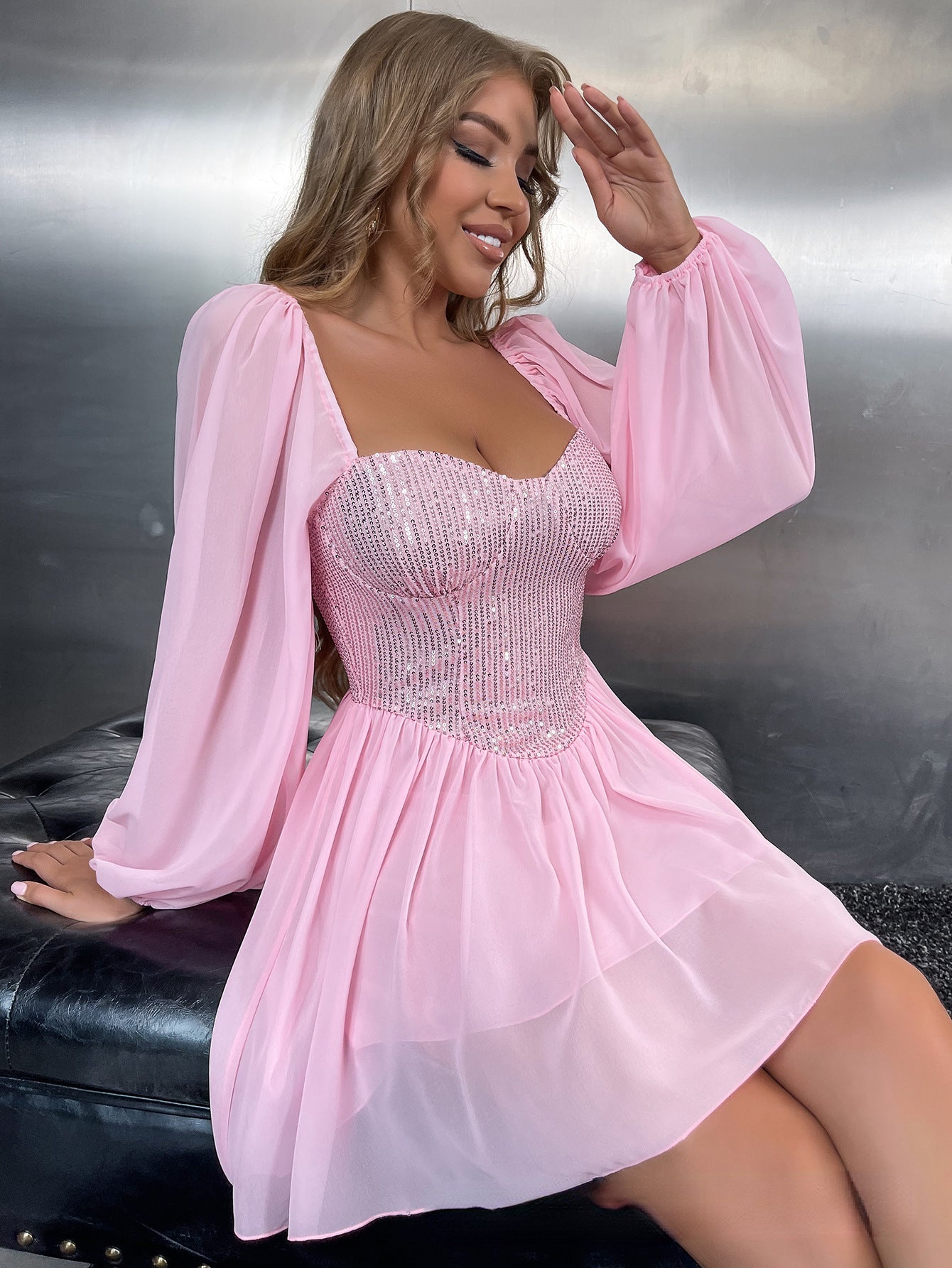 Sweet Chiffon Little Party Dresses for Women-Dresses-Light Pink-S-Free Shipping Leatheretro