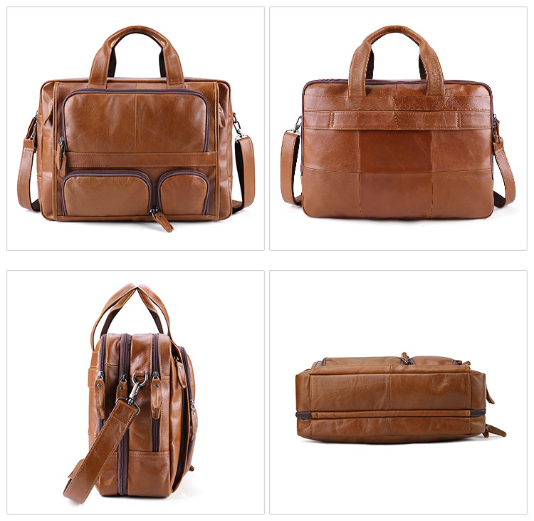Men Handmade Leather 17" Briefcase Laptop Bags J6477-Leather Briefcase-Brown-Free Shipping Leatheretro