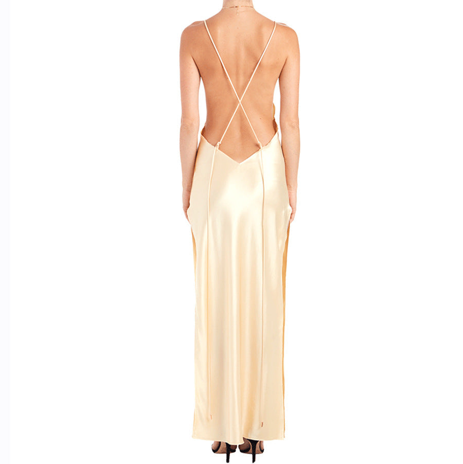 Sexy Satin Backless Evening Party Dresses-Dresses-Ivory-S-Free Shipping Leatheretro