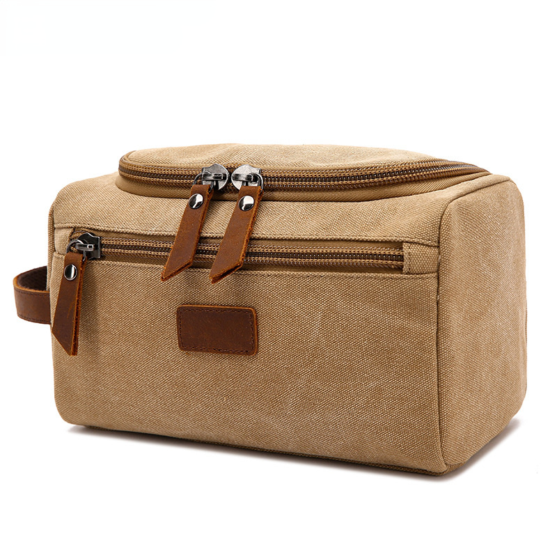 Canvas Toiletry Bag for Traveling 8064-Toiletry Bag-Khaki-Free Shipping Leatheretro
