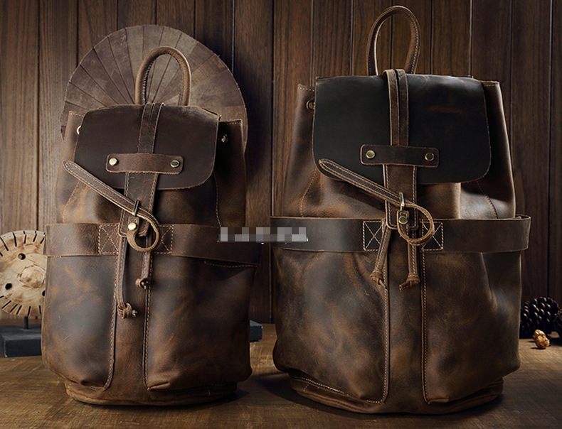 Handmade Leisure Vintage Leather Backpacks-Backpack-Dark Brown-Big-Free Shipping Leatheretro