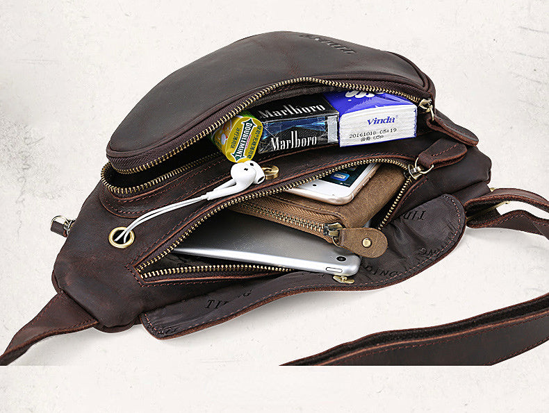 Large Storage Extendable Cowhide Leather Shoulder Bag for Cycling 3141-Bicycle Bags & Panniers-Dark Brown-Free Shipping Leatheretro