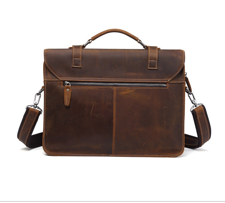 Vintage Crazy Horse Leather Business Briefcase Laptop J6148-Leather Briefcase-Dark Coffee-Free Shipping Leatheretro