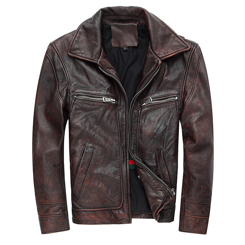 Motorcycle Cowhide Leather Jackets for Men-Coats & Jackets-The same as picture-S-Free Shipping Leatheretro