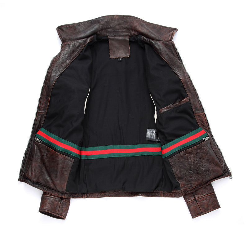 Motorcycle Cowhide Leather Jackets for Men-Coats & Jackets-The same as picture-S-Free Shipping Leatheretro