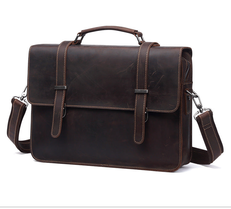 Vintage Crazy Horse Leather Business Briefcase Laptop J6148-Leather Briefcase-Dark Coffee-Free Shipping Leatheretro
