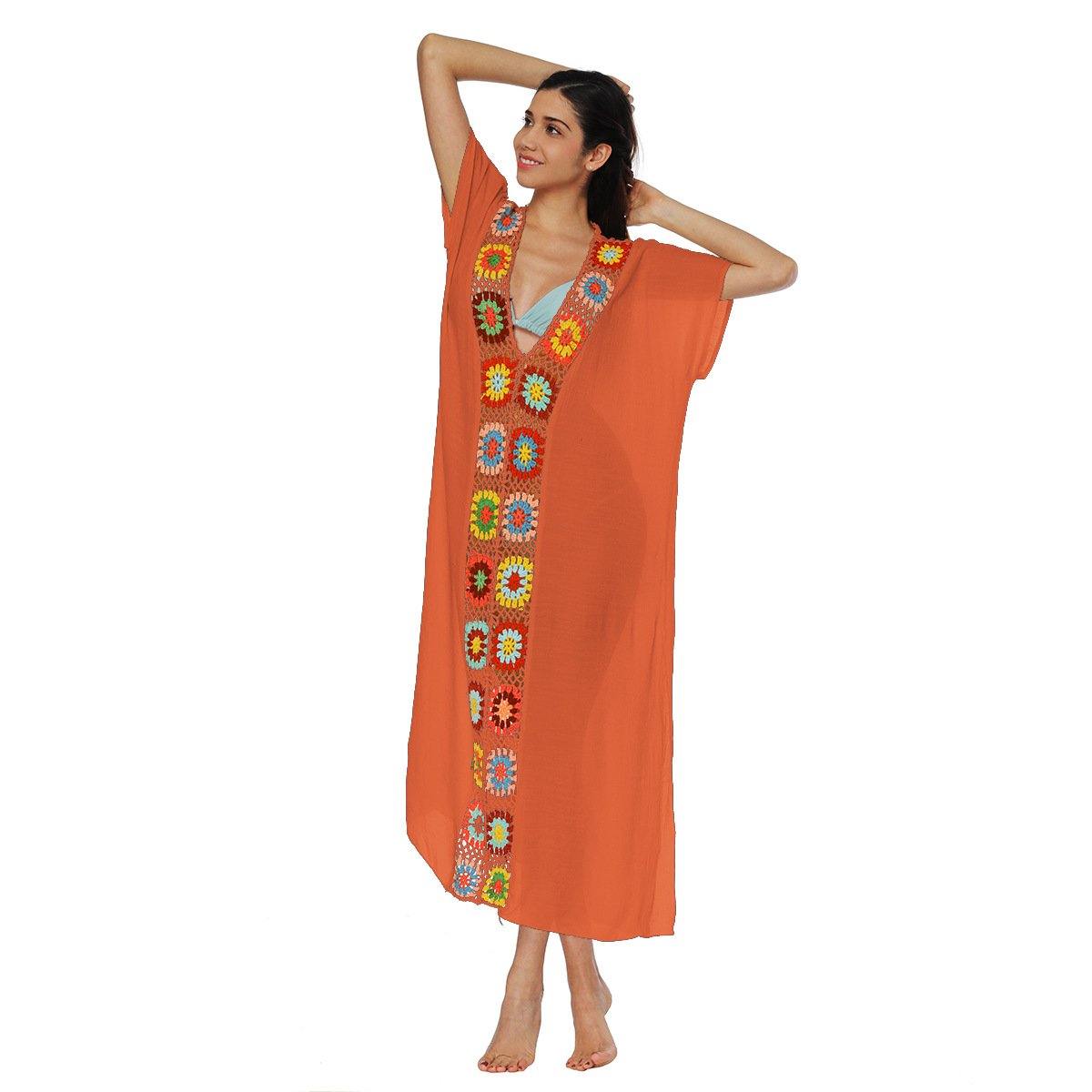Women Long Summer Beach Cover Ups-Cover Ups-Orange-One Size-Free Shipping Leatheretro