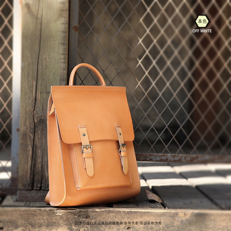 Hanmade Vegetable Tanned Leather Backpack for Women-Backpacks-Light Brown-Free Shipping Leatheretro