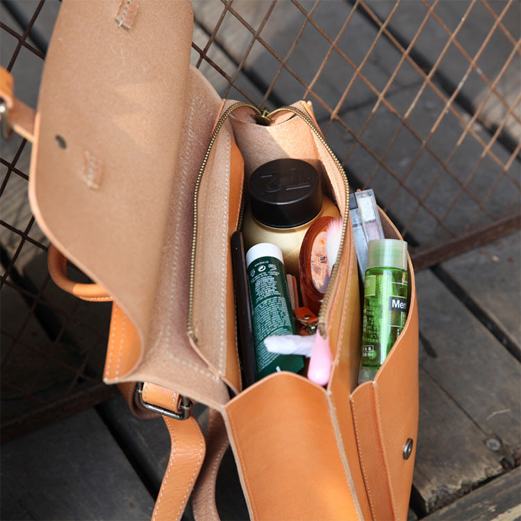 Hanmade Vegetable Tanned Leather Backpack for Women-Backpacks-Black-Free Shipping Leatheretro