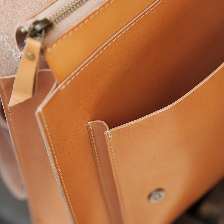 Hanmade Vegetable Tanned Leather Backpack for Women-Backpacks-Black-Free Shipping Leatheretro