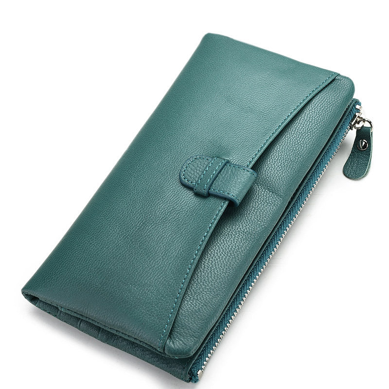 Large Storage Leather Double Long Wallets for Women 3482-Handbags, Wallets & Cases-Green-Free Shipping Leatheretro