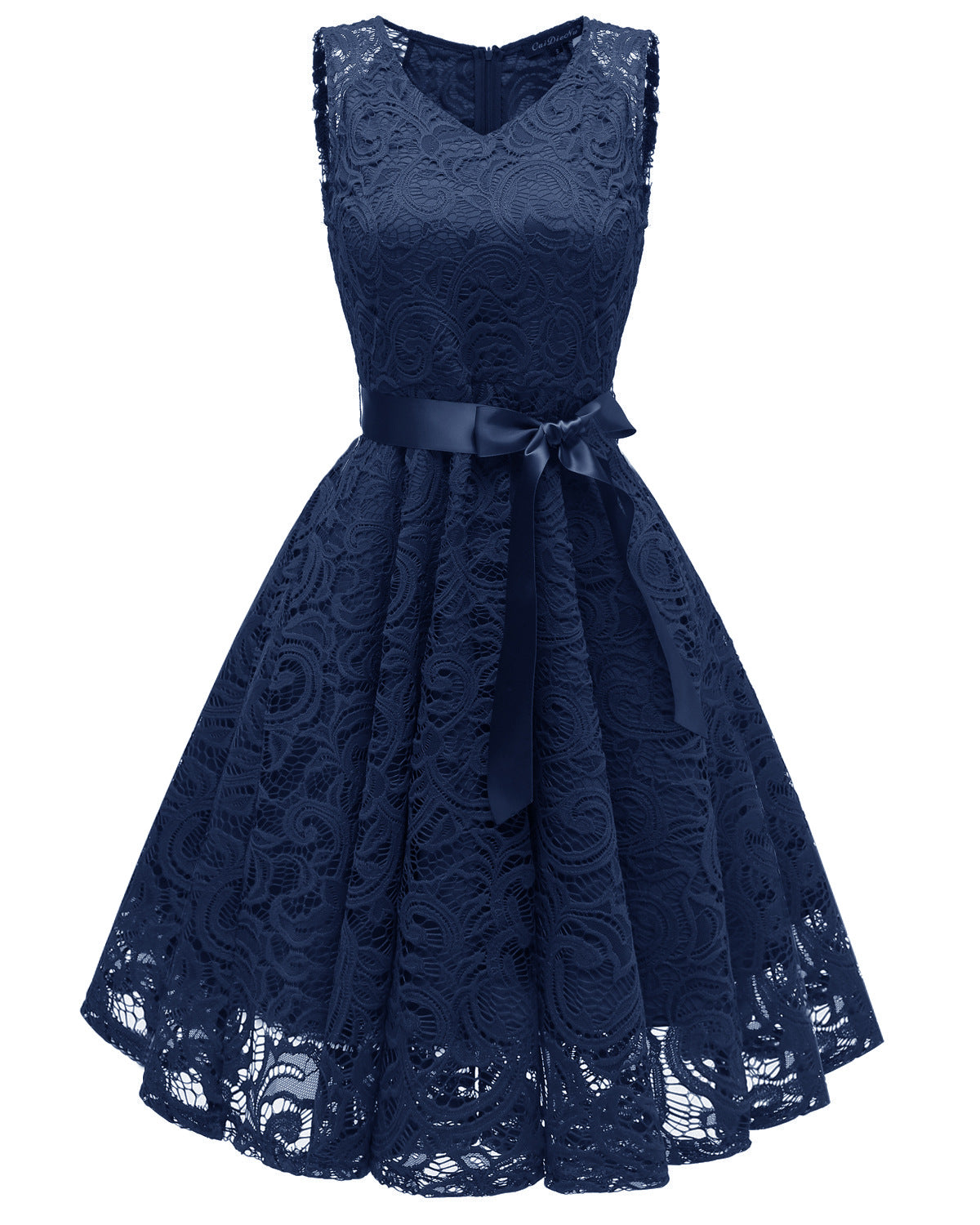 Sexy V Neck Lace Bridesmaid Dresses-Dresses-Navy Blue-S-Free Shipping Leatheretro