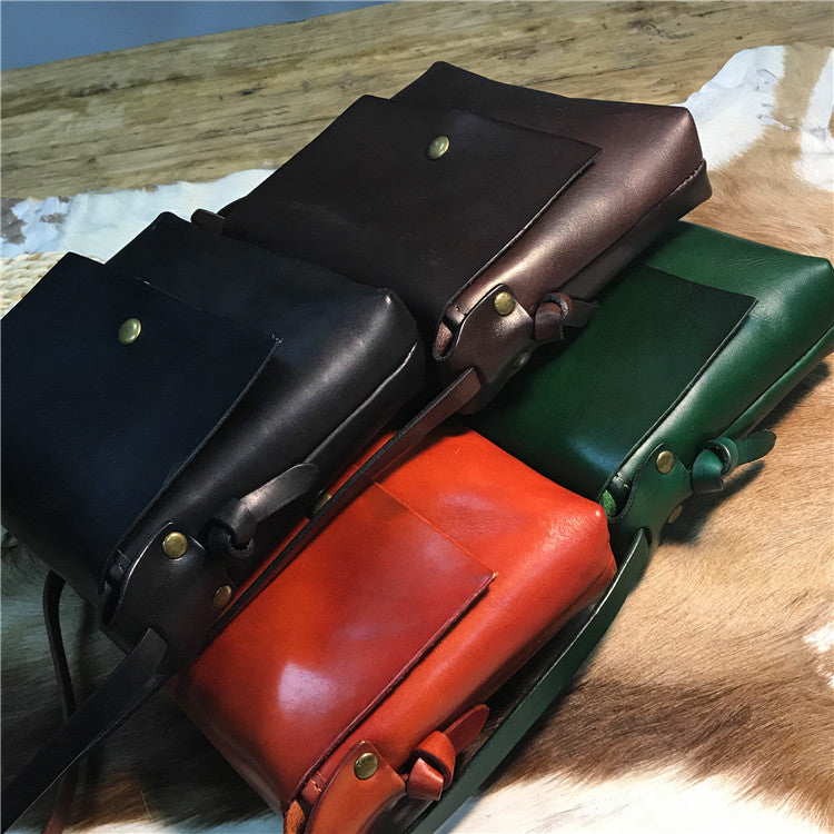 Simple Design Vege Tanned Leather Shoulder Bags 1013-Handbags, Wallets & Cases-Green-Free Shipping Leatheretro