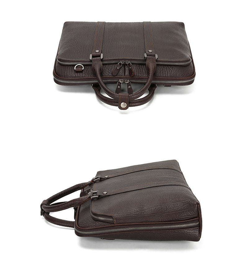 15.6" Business Cowhide Leather Briefcase for Men P0089-Briefcases-Black-Free Shipping Leatheretro