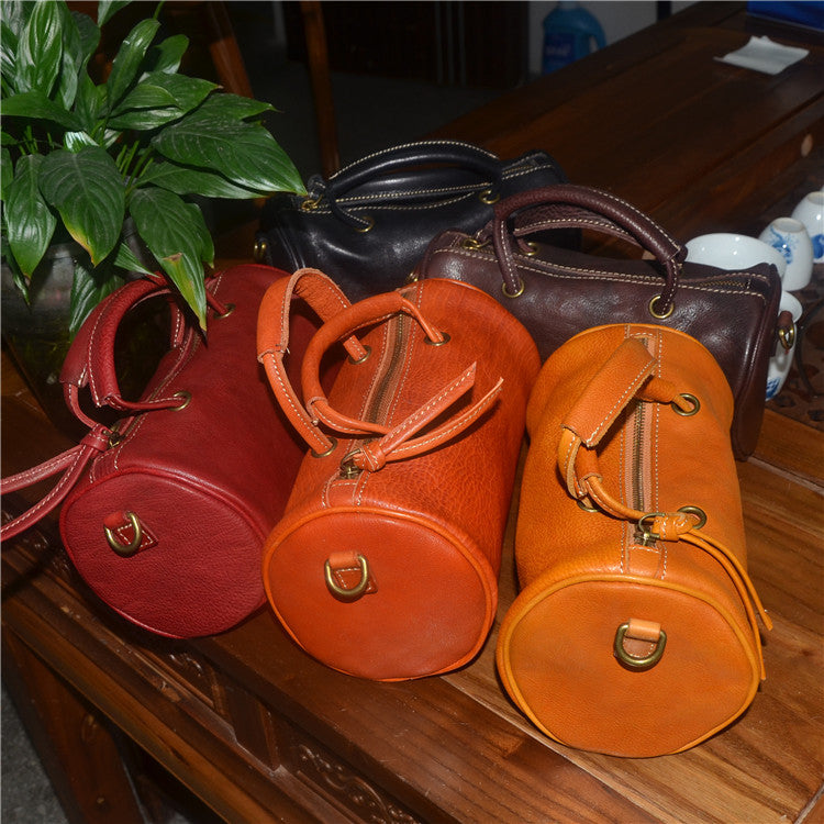 Cute Handmade Vegetable Tanned Leather Shoulder Bucket Bags-Leather Bags for Women-Yellow-Free Shipping Leatheretro