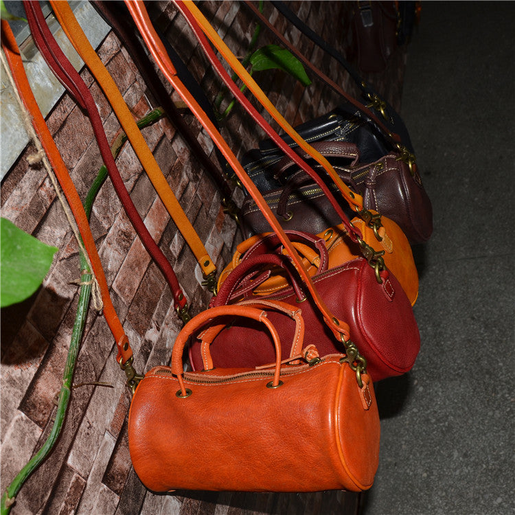 Cute Handmade Vegetable Tanned Leather Shoulder Bucket Bags-Leather Bags for Women-Yellow-Free Shipping Leatheretro