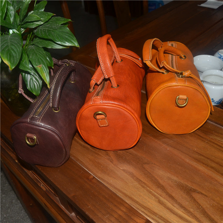 Cute Handmade Vegetable Tanned Leather Shoulder Bucket Bags-Leather Bags for Women-Yellow-Free Shipping Leatheretro