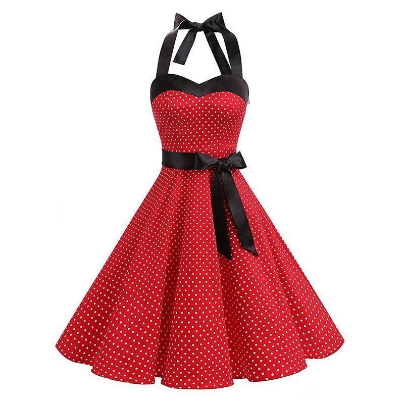 Retro Halter Dot Print Dresses-Vintage Dresses-Red Small Dot-S-Free Shipping Leatheretro