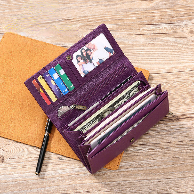 Cowhide Long leather RFID Wallet for Women Q198-Leather Wallets-Red-Free Shipping Leatheretro