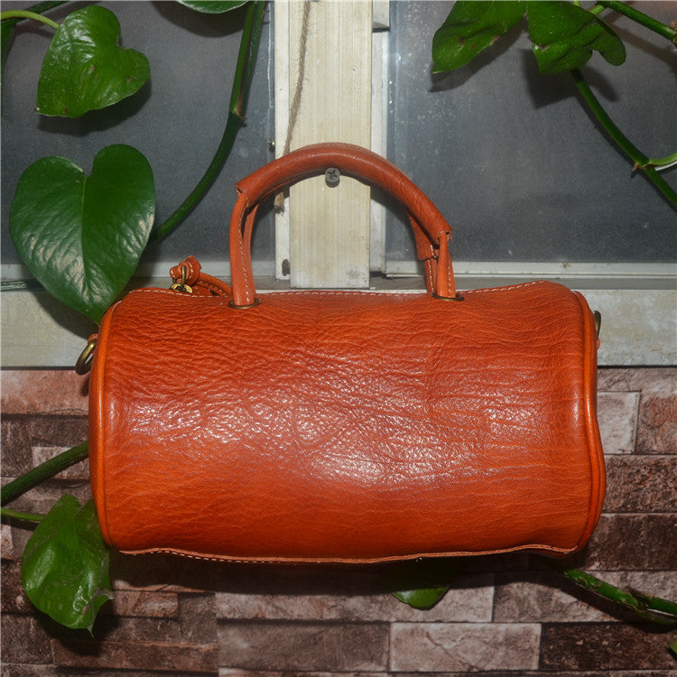 Cute Handmade Vegetable Tanned Leather Shoulder Bucket Bags-Leather Bags for Women-Yellow-Free Shipping Leatheretro