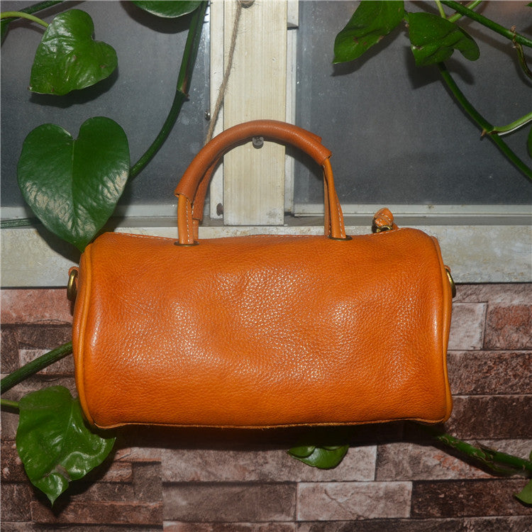 Cute Handmade Vegetable Tanned Leather Shoulder Bucket Bags-Leather Bags for Women-Yellow-Free Shipping Leatheretro