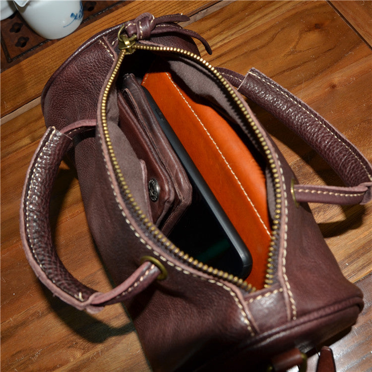 Cute Handmade Vegetable Tanned Leather Shoulder Bucket Bags-Leather Bags for Women-Yellow-Free Shipping Leatheretro