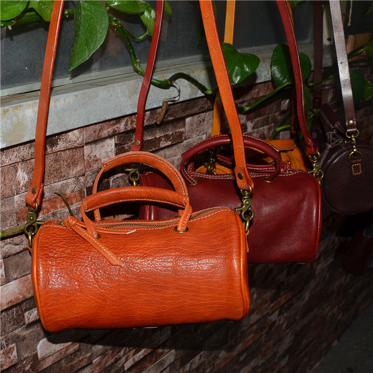 Cute Handmade Vegetable Tanned Leather Shoulder Bucket Bags-Leather Bags for Women-Yellow-Free Shipping Leatheretro