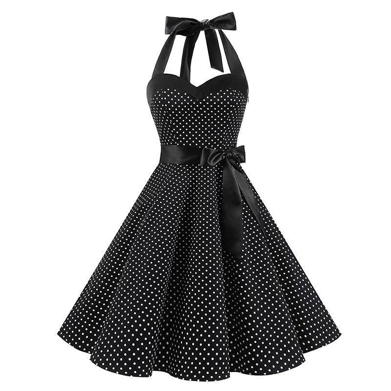 Retro Halter Dot Print Dresses-Vintage Dresses-Black Small Dot-S-Free Shipping Leatheretro