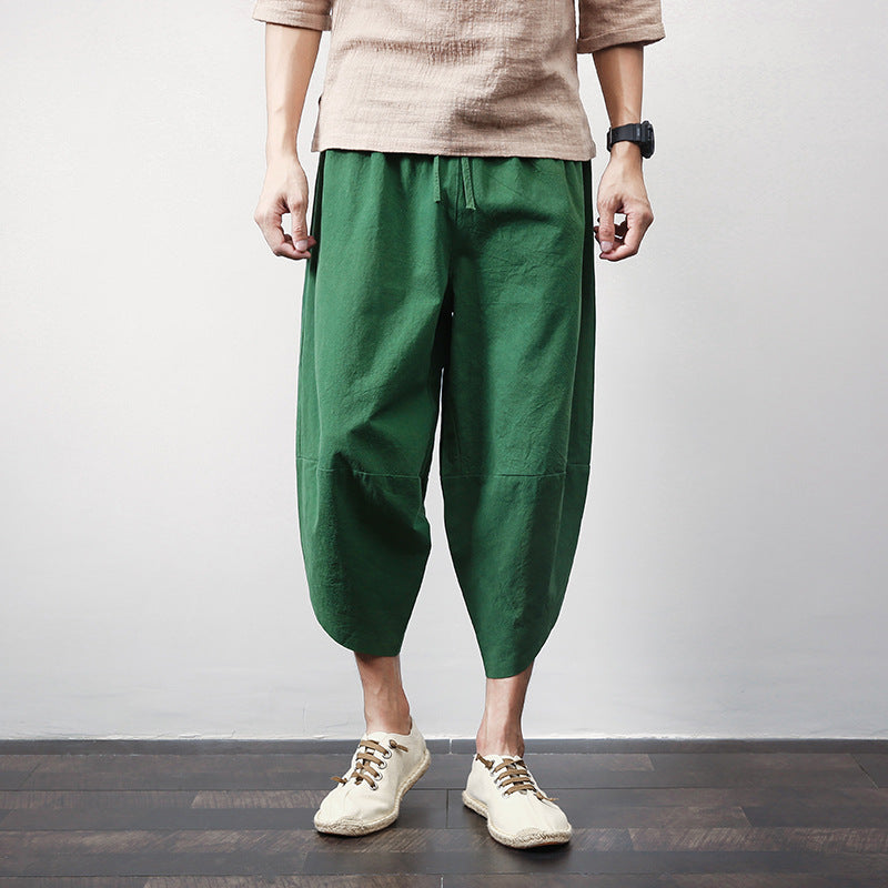 Casual Linen Plus Size Harem Men's Trousers-Pants-Green-M-Free Shipping Leatheretro