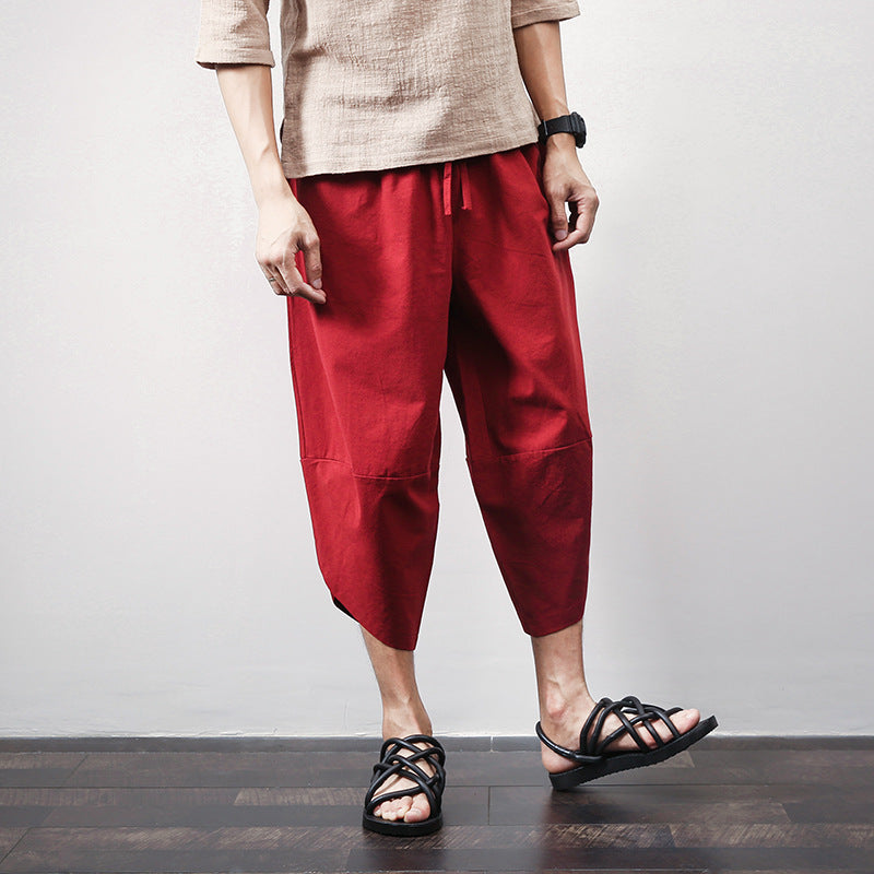 Casual Linen Plus Size Harem Men's Trousers-Pants-Wine Red-M-Free Shipping Leatheretro