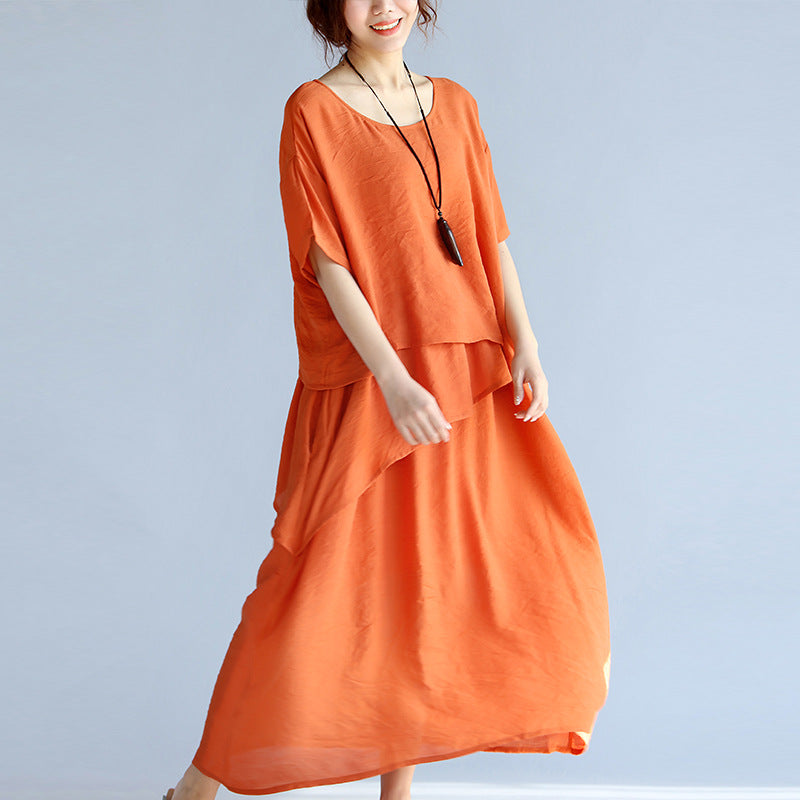 Plus Sizes Summer Women Linen Long Dresses-Dresses-Orange-One Size-Free Shipping Leatheretro