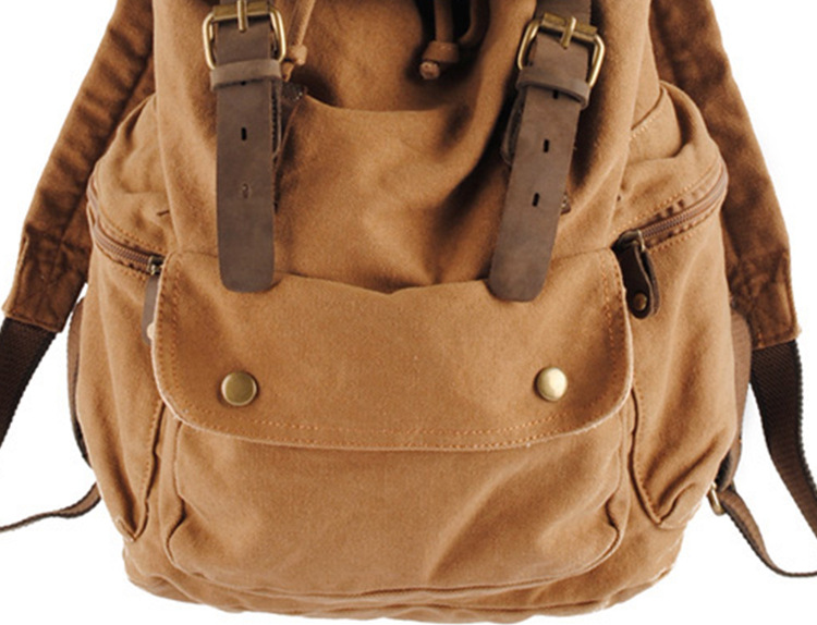 Durable Large Capacity Leisure Canvas Backpack C2105-Leather Canvas Backpack-Khaki-Free Shipping Leatheretro