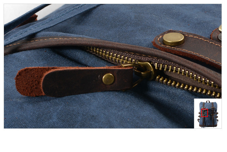 Leisure Leather Canvas Hiking Backpack 9159-Leather Canvas Backpack-Green-Free Shipping Leatheretro