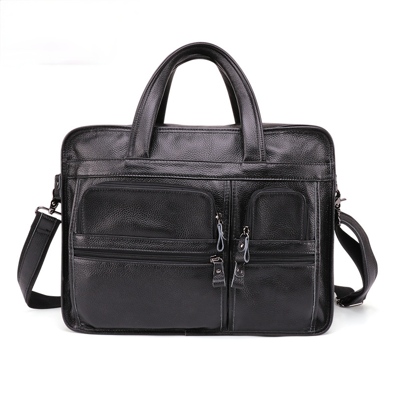 Men's Handmade Leather Business Briefcase B9913-Leather Briefcase-Black-Free Shipping Leatheretro