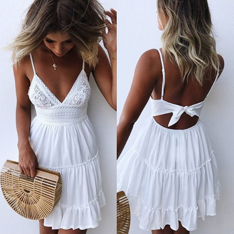 Sexy Lace Summer Sleeveless Mini Dresses-Dresses-White-S-Free Shipping Leatheretro