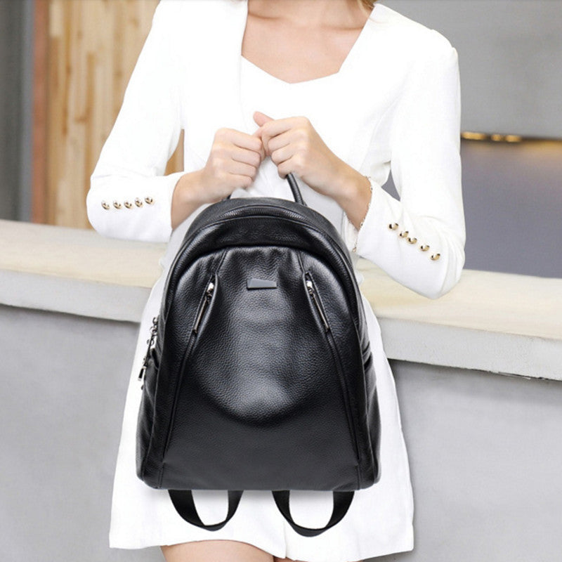 Balck Casual Leather Traveling Backpack for Women-Backpacks-Black-Free Shipping Leatheretro