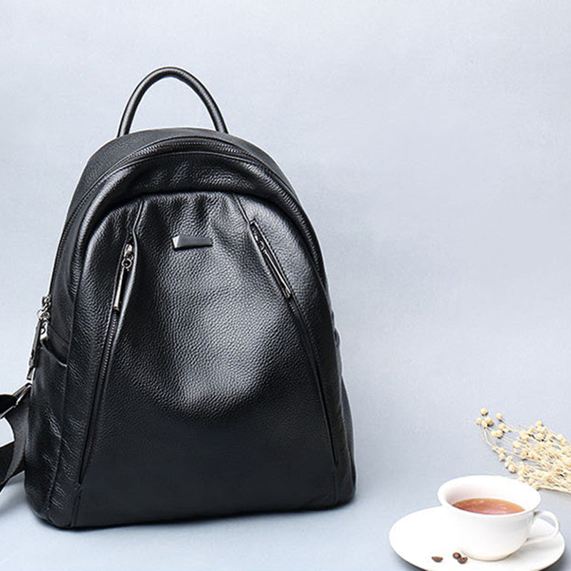 Balck Casual Leather Traveling Backpack for Women-Backpacks-Black-Free Shipping Leatheretro