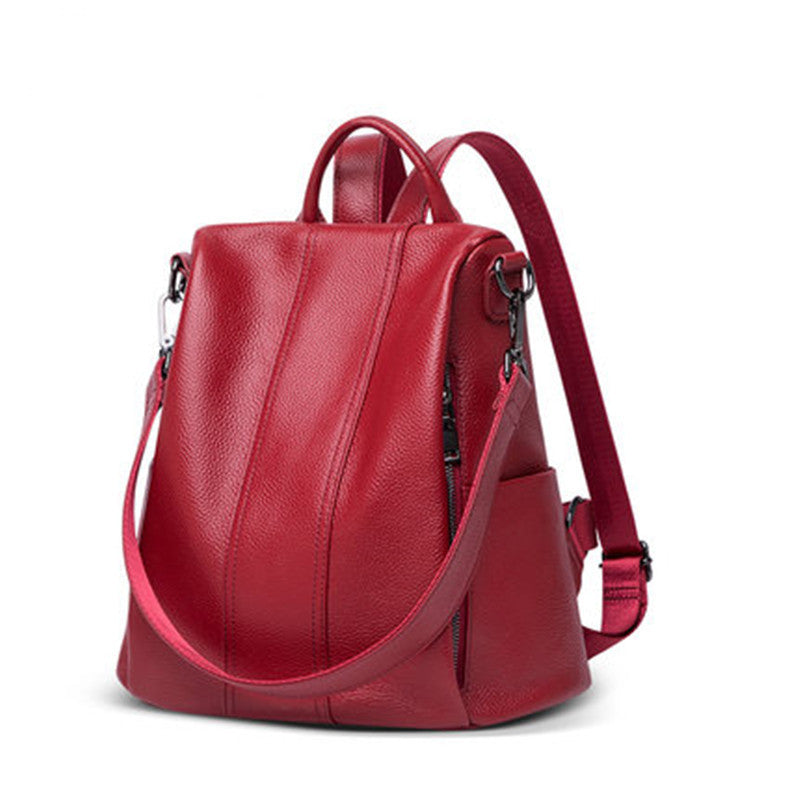 Fashion Cowhide Leather Backpacks for Girls-Backpacks-Wine Red-Free Shipping Leatheretro