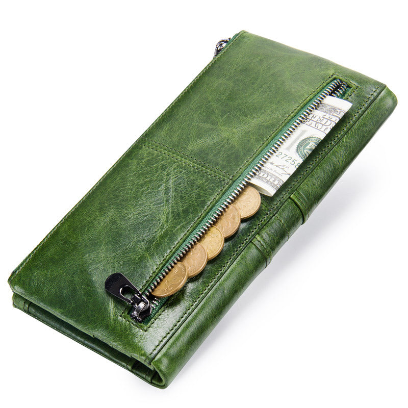 Fashion Long Leather Wallets for Women C2152-Leather Wallets-Green-Free Shipping Leatheretro